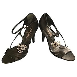 Chanel-Sandals-Black,Silver hardware