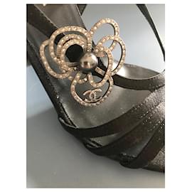 Chanel-Sandals-Black,Silver hardware