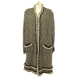 NEW CHANEL JACKET LONG P24148 T34 S IN TWEED BROWN WOOL NEW JACKET Brown