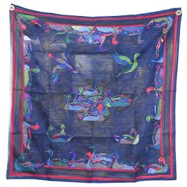 Hermès SCIARPA HERMES VINTAGE LA MARE AUX ANATRE DAPHNE DUCHESNE SCIARPA IN SETA BLU Blu