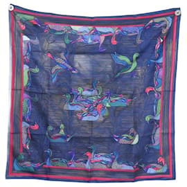 Hermès-VINTAGE HERMES SCHAL LA MARE AUX DUCKS DAPHNE DUCHESNE BLAU SEIDE SCHAL-Blau