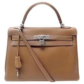 Hermès-Hermès Kelly handbag 28 Return 2006 LEATHER TOGO GOLD BANDOULIERE HAND BAG-Brown