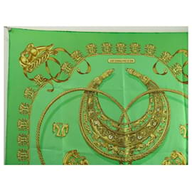 Hermès-HERMES SCARF LES CAVALIERS D'OR RYBALTCHENKO SQUARE 90 IN GREEN SILK SCARF-Green