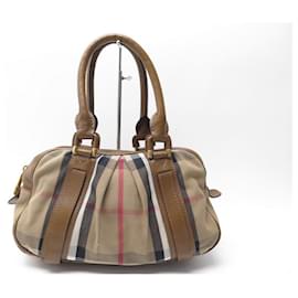 Burberry-BURBERRY SHOULDER BAG WITH CHECK PATTERN TARTAN AND BROWN LEATHER LEATHER BAG-Brown
