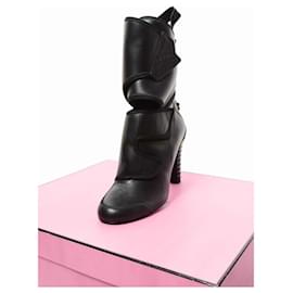 Fendi-* Women’s Fendi boots beautiful product FENDI mixed parts Velcro leather boots 40/27cm black Fendi-Black