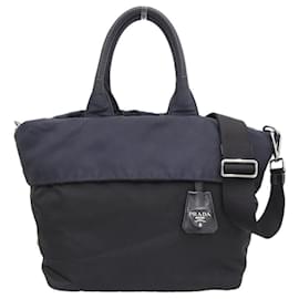 Prada-* Prada PRADA reversible 2- way bag nylon black navy-Black,Dark blue