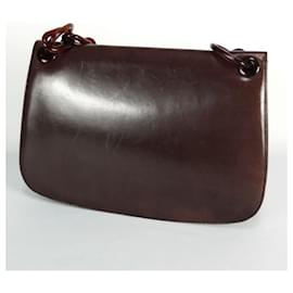 Prada-* Prada Chain Shoulder Bag Dark Brown Plastic Leather Women&#39;S-Dark brown