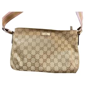 Gucci-Gucci Web Strap Messenger Bag GG Canvas klein-Beige