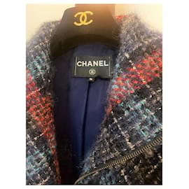Chanel-Wool and mohair coat with Tweed print-Blue