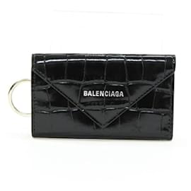 Balenciaga-*BALENCIAGA / Balenciaga key case 6 row crocodile embossed leather key ring-Black