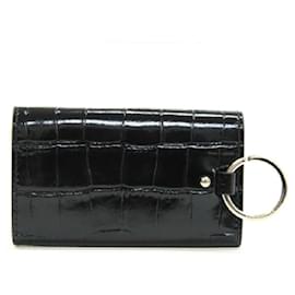 Balenciaga-*BALENCIAGA / Balenciaga key case 6 row crocodile embossed leather key ring-Black