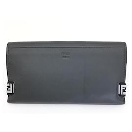 Fendi-*FENDI [Fendi] bifold long wallet leather gray red-Grey