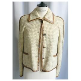 Chanel-CHANEL Short beige tweed jacket BE T38-Beige