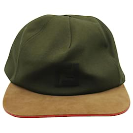 Fendi-Cappello da baseball bicolore Fendi in tela di cotone verde militare-Verde