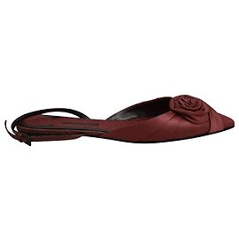 Giorgio Armani Rose Flat Sandals in Red Satin Pink