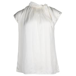 Sandro-Sandro Paris Courbe Studded Blouse Top in White Cotton-White