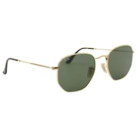 Ray-Ban-Ray Ban Hexagonal Flat Sunglasses in Gold-Plated Metal-Golden