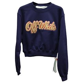 Off White Off-White Pelz-Logo-Sweatshirt aus blauer Baumwolle Blau