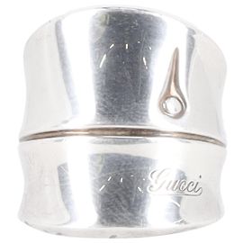 Anillo de banda ancha de bambú Gucci en metal plateado Plata Metálico