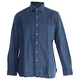 Tom Ford-Camisa de manga comprida com botão frontal Tom Ford em algodão azul-Azul
