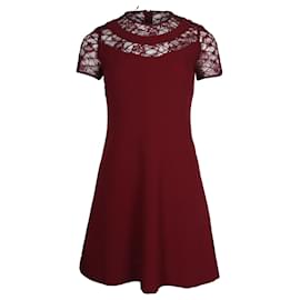 Sandro-Sandro Paris Lace Mini Dress in Burgundy Red Viscose-Brown,Red