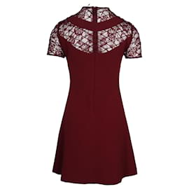 Sandro-Sandro Paris Lace Mini Dress in Burgundy Red Viscose-Brown,Red