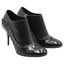 Dior-Dior Serpent Ankle High Heel Stiefel aus schwarzem Leder-Schwarz