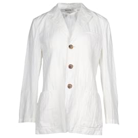 Hermès-Blazer casual com botão frontal Hermes em linho branco-Branco