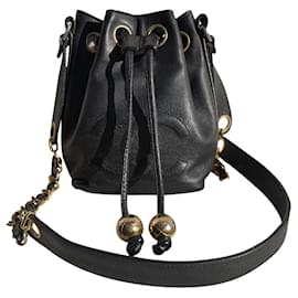 Chanel-Superba borsa a secchiello Chanel Bucket Gabrielle in pelle di caviale nero.-Nero