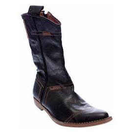 Levi's-Western Style Zipped Cowboy Black Leather Boots Italy-Black