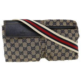 GUCCI GG Canvas Web Sherry Line Gürteltasche Navy Red Auth am3336 Rot Marineblau