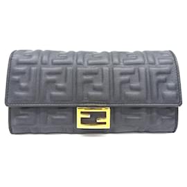 Fendi-*Fendi long wallet 2-fold embossed Zucca 8M0251 Gray-Grey