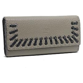 Fendi-*FENDI long wallet gray selleria leather-Grey
