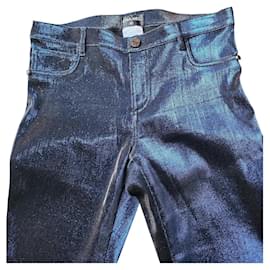 Chanel-Pantalones chanel-Metálico,Azul oscuro