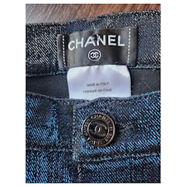 Chanel-Calça chanel-Metálico,Azul escuro
