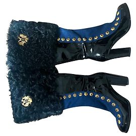 Chanel Paris Moscow Ankle Boots Black and Blue Black Blue