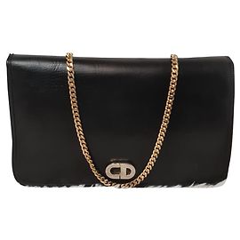 Borsa Christian Dior in pelle nera con logo CD Nero