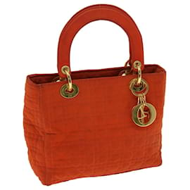 Christian Dior-Christian Dior Lady Dior Canage Hand Bag Nylon Orange Auth bs2910-Orange