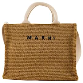 Marni-Bolsa Shopper Cesta Pequena - Marni - Couro - Sienna/natural-Marrom