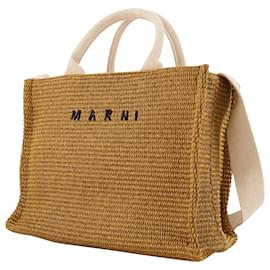 Marni-Small Basket Shopper Bag - Marni - Leather - Sienna/Natural-Brown