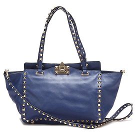 valentino borsa tote Rockstud in pelle blu Blu