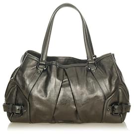 Burberry-burberry Metallic Leather Tote Bag silver-Silvery