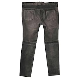 Balmain-Balmain biker pants in grey leather-Grey