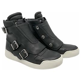Balmain-Balmain Hi-top sneakers in black leather-Black