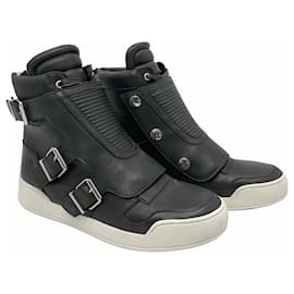 Balmain-Balmain High-Top-Sneakers aus schwarzem Leder-Schwarz