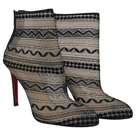 Christian Louboutin-Louboutin Paola Booty 100 ankle boots in black mesh-Black