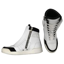 Balmain-Balmain Hi-top sneakers in white leather-White