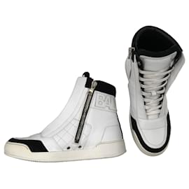 Balmain-Balmain High-Top-Sneakers aus weißem Leder-Weiß