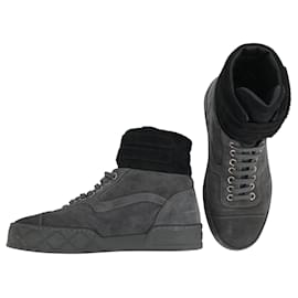 Chanel-Chanel ankle strap high top baskets in grey suede with silver Chanel letters-Grey