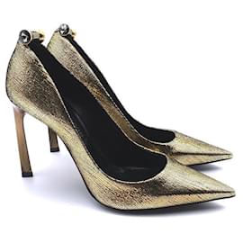 Lanvin-Lanvin pumps in gold lizard print leather with crystal heel decoration-Golden,Metallic